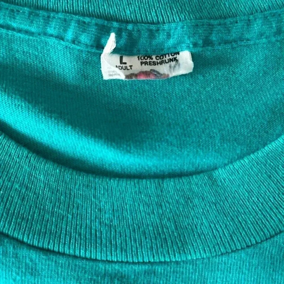 Vintage 90s Southwestern Shirt Womens Large Teal Feathers Boho Art Festival Tee - Picture 11 of 13